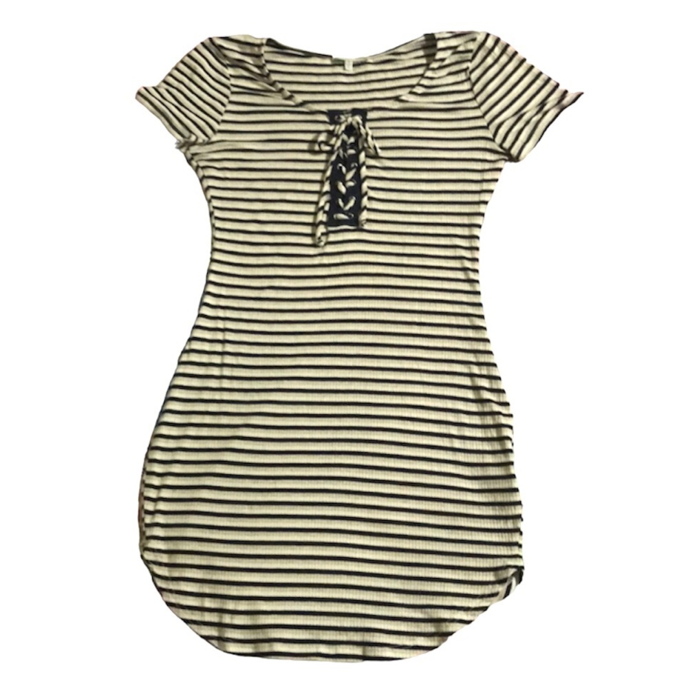 NWOT Striped Short Sleeve Bodycon Dress with Front Ties
